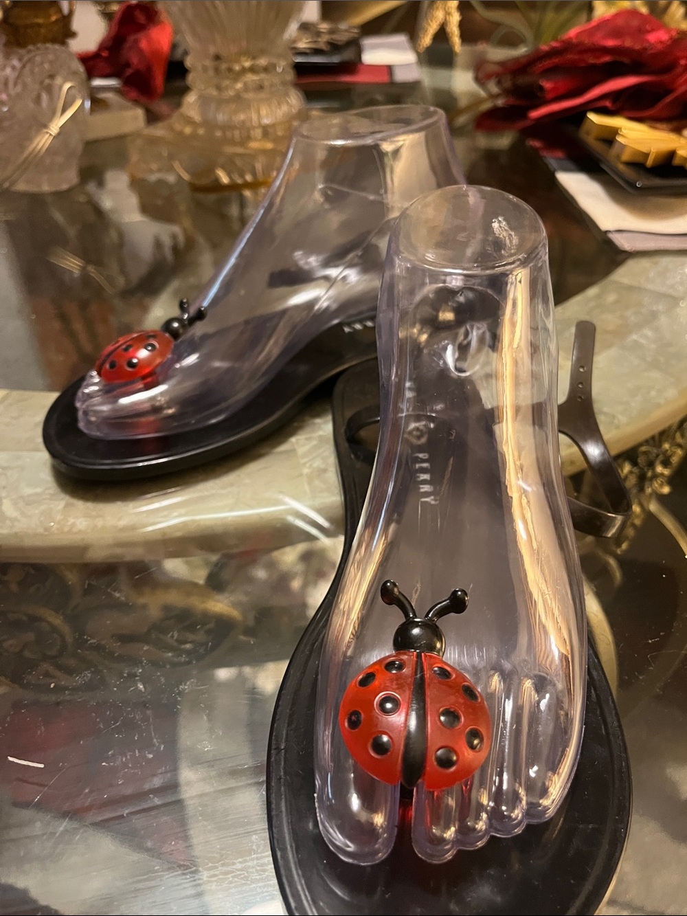 🐞Katy Perry Collections Clear Jelly Sandals with Red Ladybug Accent🐞 - Picture 2 of 6